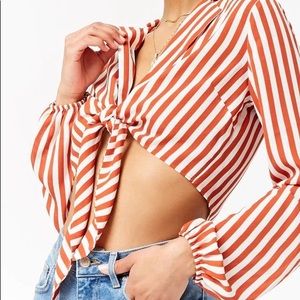 Tie front stripe crop